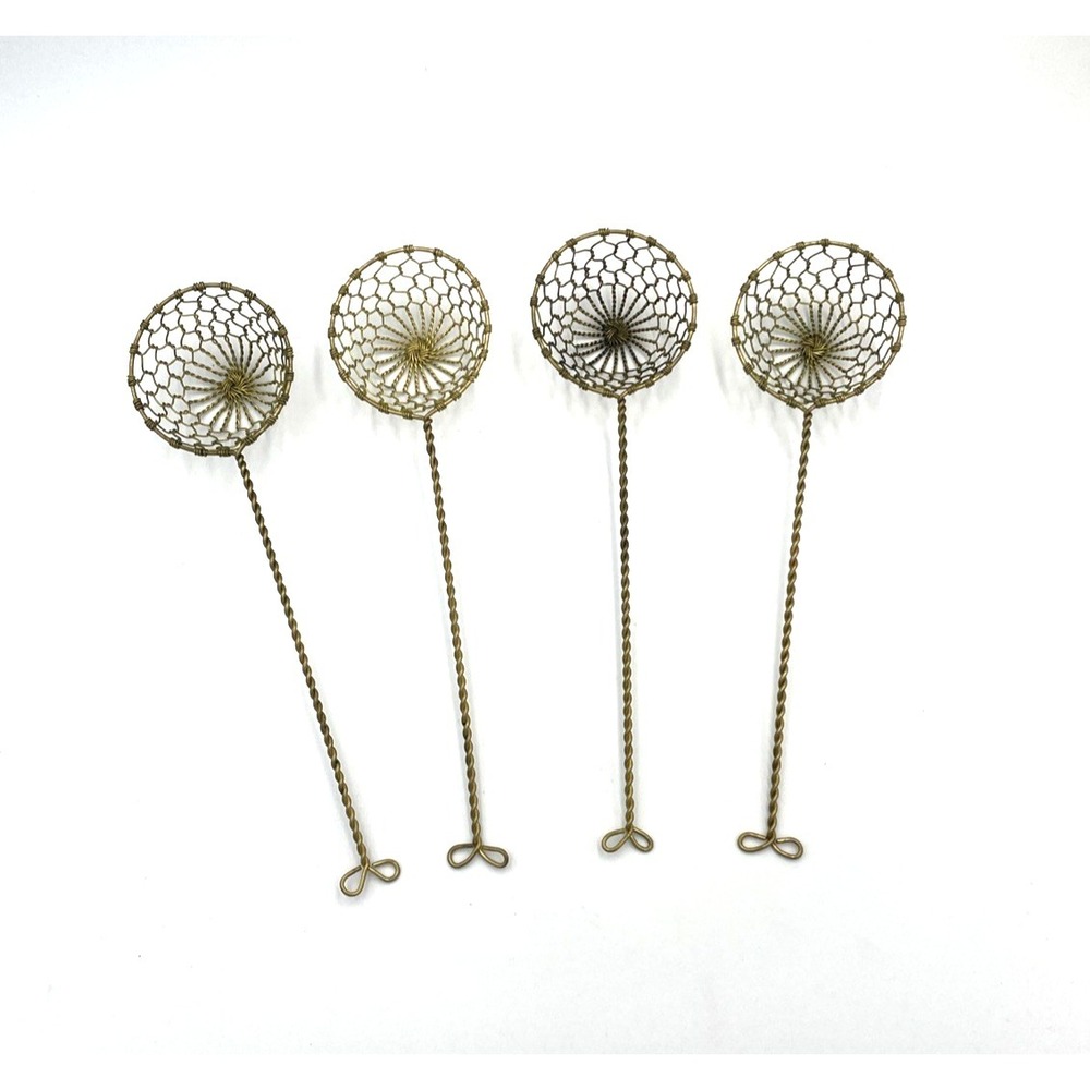 Vtg Brass Metal Mesh‎ Spoon Scoop Wire Skimmer Strainer Fried Fondue